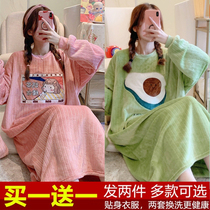 Plus Suede Sleeping Dress Woman Autumn Winter New Coral Suede Pajamas Dress Woman Cartoon Student Little Guy Dress With Little Scent