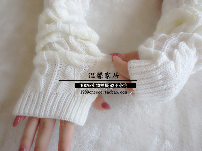 韩版冬季保暖可爱毛线假袖子加厚袖套半指手臂套女士长款手套包邮