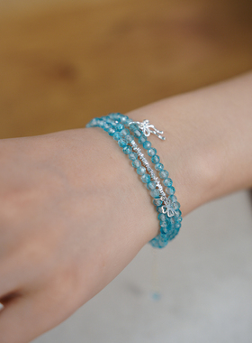 原创新中式天然蓝托帕三圈手链