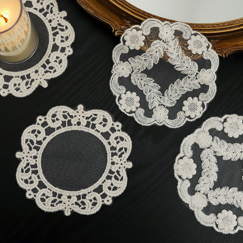 枝悟 仙女气圆形刺绣蕾丝垫 法式家居软装花瓶垫餐桌杯垫拍照道具,淘宝优惠券,粉丝福利购,淘宝优惠卷