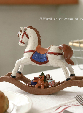 法式做旧木马摆件氛围装饰道具
