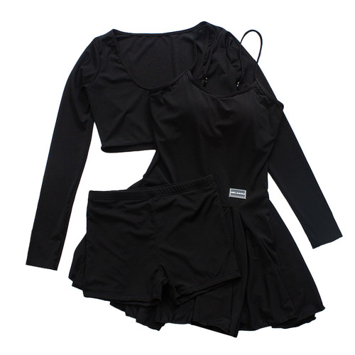 韩国潜水服女分体裙式平角显瘦防晒运动冲浪服保守学生长袖游泳衣 - 图3