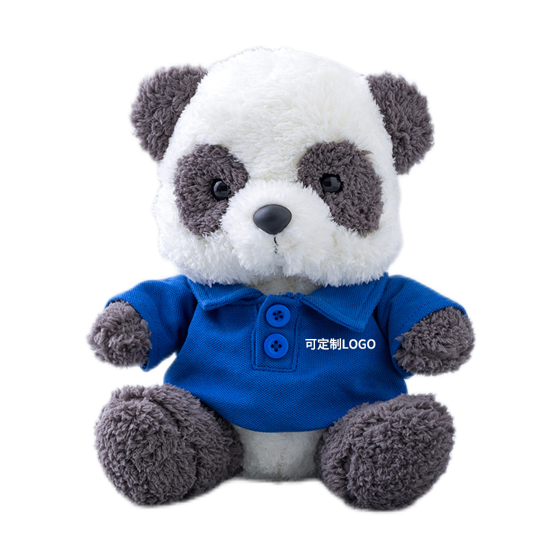 POLO款熊猫公仔成都玩偶毛绒玩具棉花娃娃公司活动礼品定制LOGO