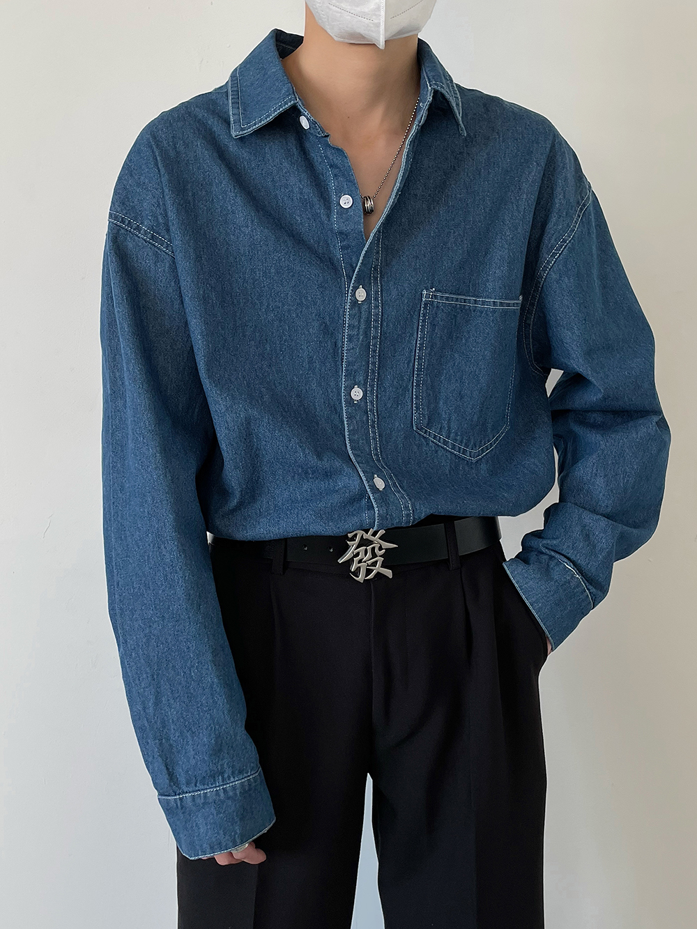 SF/春季新品韩风气质复古蓝色牛仔衬衫男士宽松版水洗工装风外套,淘宝优惠券,粉丝福利购,淘宝优惠卷
