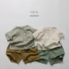 Breathable cotton linen ~ Children's ramie round neck open chest shirt for men and women loose short-sleeved T-shirt summer thin top