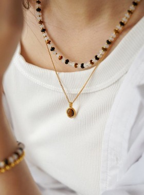 JoJo|爆款复古天然幸运虎眼石黑