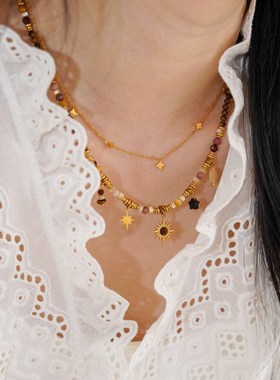 轻奢设计师款虎眼石天然芒星贝壳