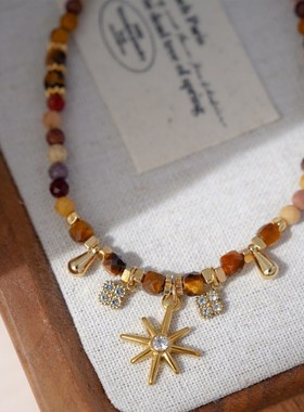 轻奢款叠戴波西米亚复古虎眼石六