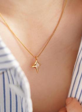 镀真金四芒星饰品金色五角星吊坠多层项链简约闪亮锆石坠饰项链女