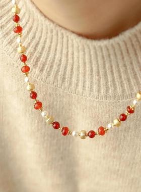 蛇年红运玛瑙项链女2025新款轻奢小众新中式秋冬毛衣配饰品戴妃款