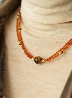 虎眼石项女轻奢小众感颈2025配饰原创设计项链锁骨链天然石其他