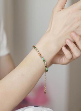 多巴胺天然石彩色金珠串珠感轻奢生日礼物饰品情侣红绳手链纯银