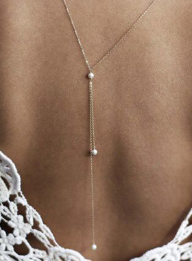 项链镶珍珠bodychain露背礼服