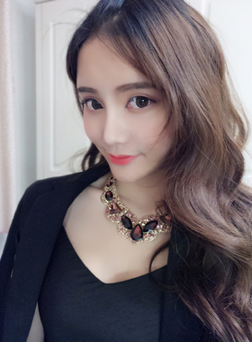 时尚个性风水晶礼服低领毛衣项链