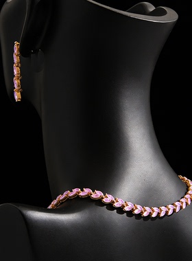 粉色果冻水晶耳环装饰项链套装