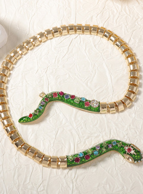 设计感锆石绿色蛇项链