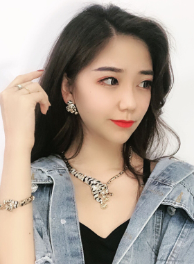 装饰项链短款时尚女个性欧美豹子项链耳环手链三件套装锁骨链夸张