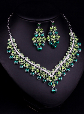 夸张项链饰品欧美绿色女水晶礼服