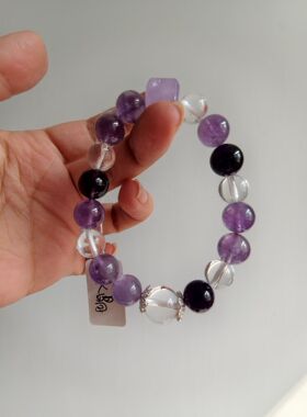 精选设计款九紫离火纯净体白水晶+薰衣草+紫水晶高货晶体正9-10mm