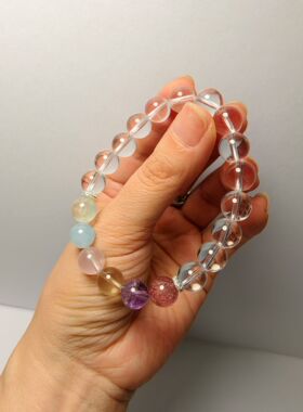 天然双AA纯净体白水晶六彩流光珠手串10mm天然水晶组合流光溢彩