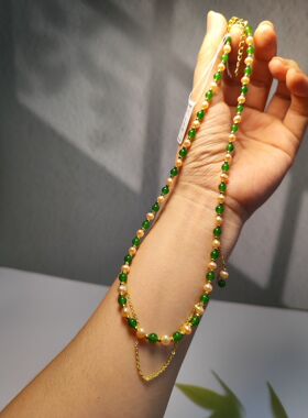 设计款东陵玉锁骨链新中式古典风项链东陵玉珍珠天然材质天然颜色