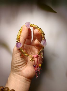 天然薰衣草紫水晶随型原石盘缠多宝手链招财转运多宝手串手工棉线