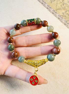 『全店一图一物』原创孤品天然翡翠+金沙石10mm圆珠手串五路财神