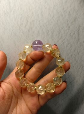巴西精品天然黄水晶随形切面手串钻切精选薰衣草紫晶招财转运高级