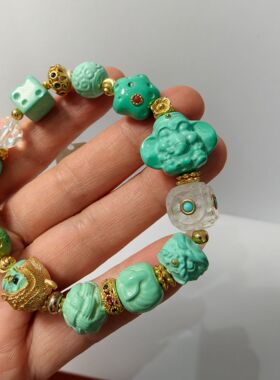 原创设计菱镁矿松石多宝手串回纹星星象神醒狮鱼尾绣球阿呆星球