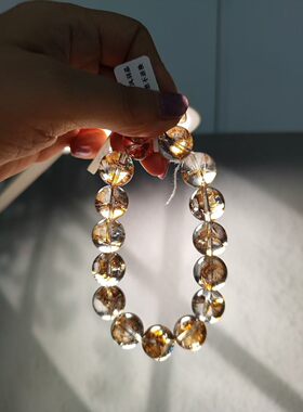 精品水晶玉石高货天然金箔锦鲤凤羽晶原始水晶金箔干净通透15mm