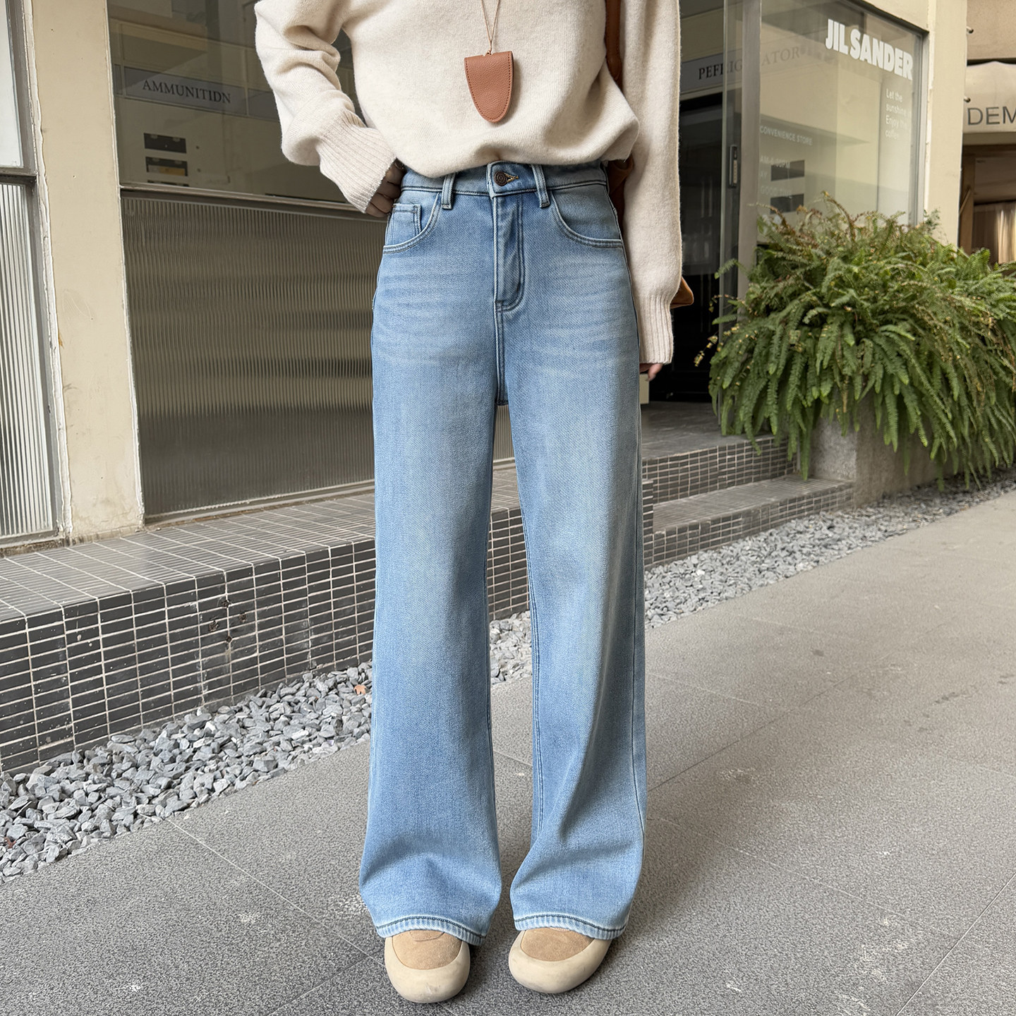 一条过冬~浅蓝色加绒牛仔裤女秋冬2025新款高腰加厚长裤阔腿裤子,淘宝优惠券,粉丝福利购,淘宝优惠卷
