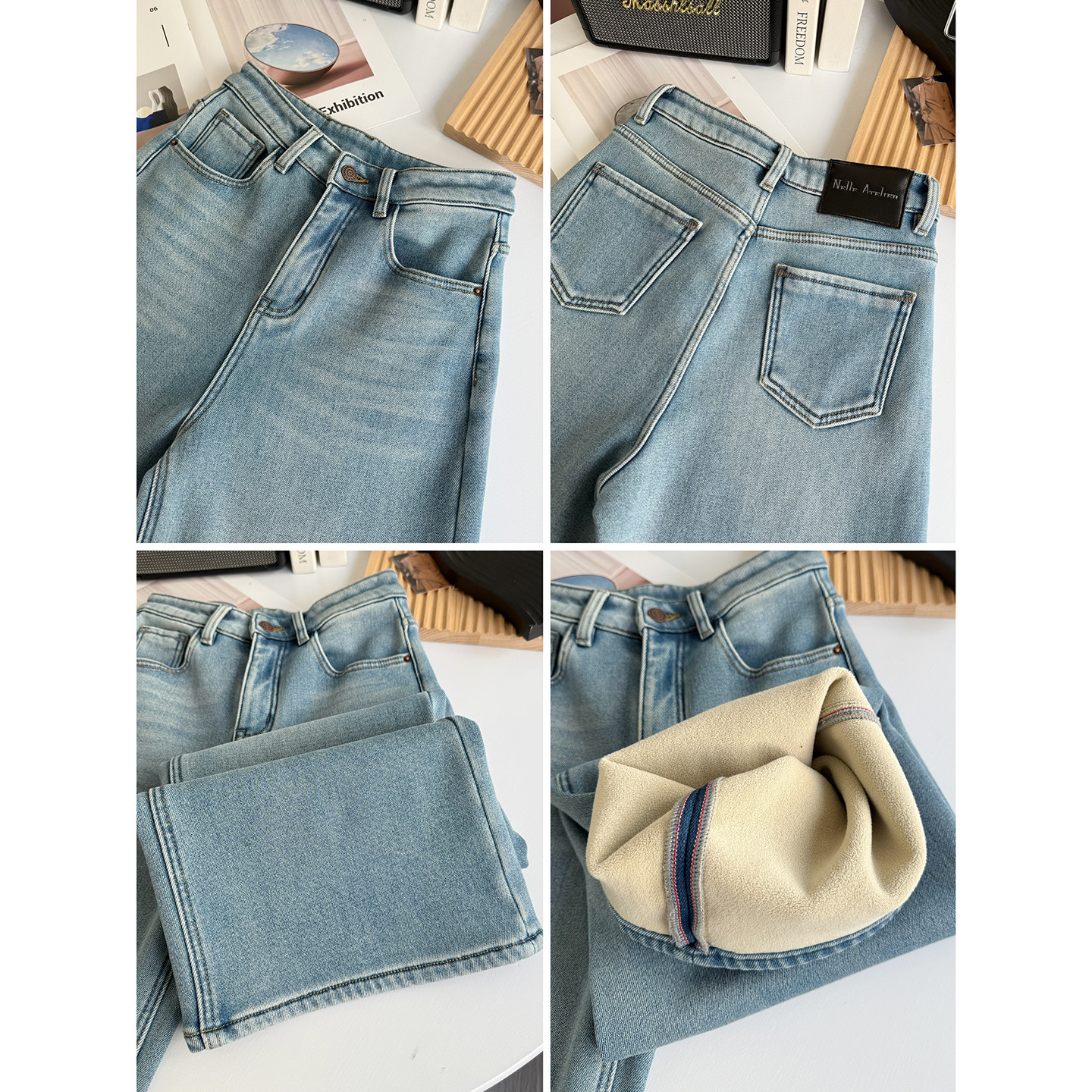 一条过冬~浅蓝色加绒牛仔裤女秋冬2025新款高腰加厚长裤阔腿裤子,淘宝优惠券,粉丝福利购,淘宝优惠卷