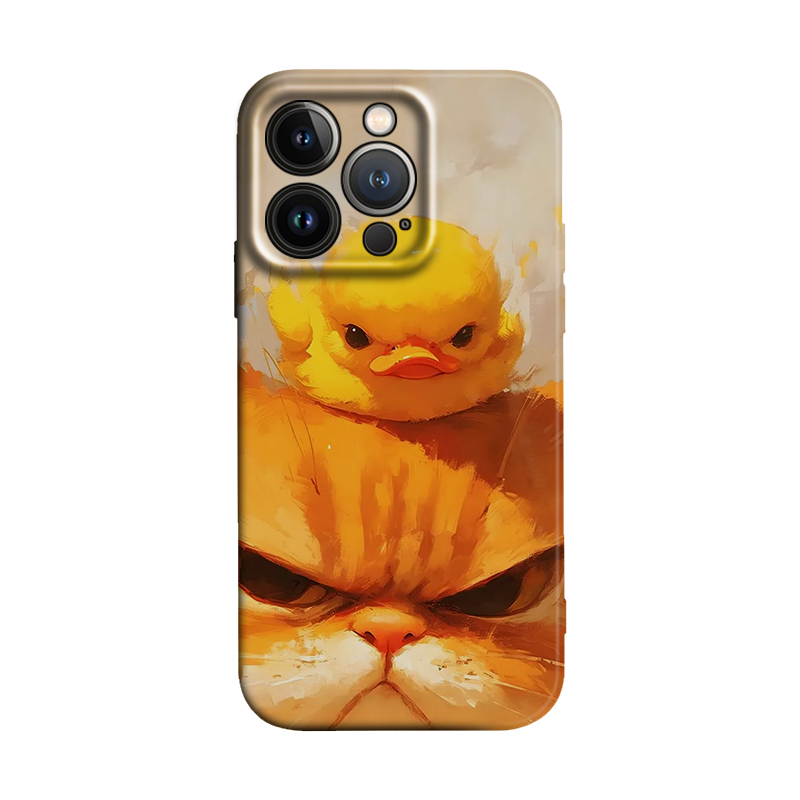 可爱卡通大橘猫与小黄鸭好朋友搞怪适用iPhone16 ProMax/15 plus苹果14Pro手机壳13防摔12保护套华为vivo小米 - 图3