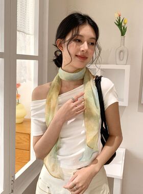 黑白条纹轻薄乔其纱长条丝巾