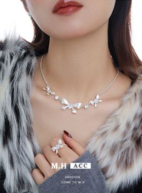 蝴蝶结锆石项链女夏季新款气质高级感锁骨链小众原创设计百搭颈链