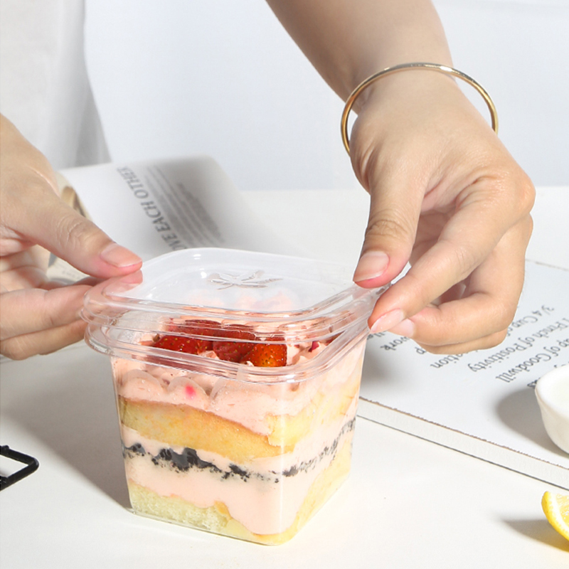 方形木糠蛋糕盒水果捞盒子网红千层慕斯豆乳包装盒一次性透明杯子 - 图0