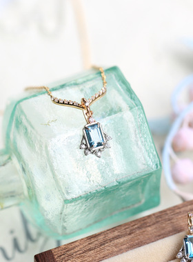 轻奢宫廷风天然伦敦蓝托帕石项链