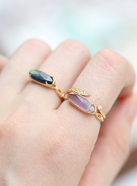 天然拉长石紫水晶戒指