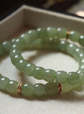 天然高冰晴水和田玉直切手串