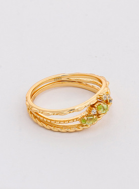 日系简约S925银镀14K橄榄石套戒