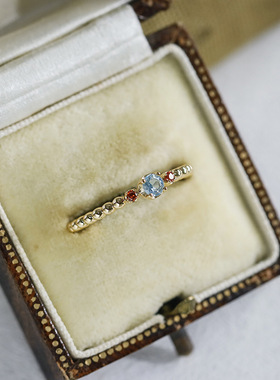 轻奢日系天然托帕石纯银镀金女戒