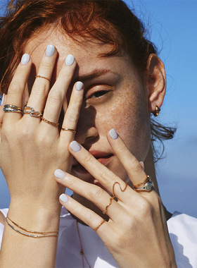 925银14K镀金星星磨砂戒指