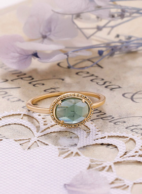 S925银镀14K金绿紫晶戒指