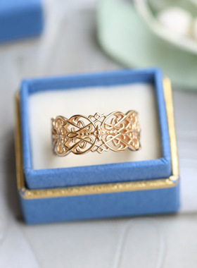 蕾丝宽边925银戒指中世纪