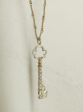 日系淡水珍珠钥匙吊坠925银项链