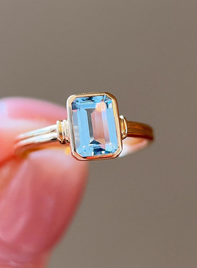 925纯银ins简约蓝色锆石戒指