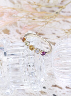 日系清新天然水晶925银镀金戒指