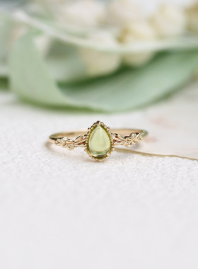 日系轻奢珠宝绿芽鲜花戒指