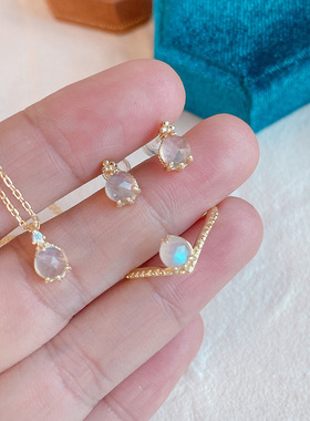 快乐花语月光宝石银镀金开口戒