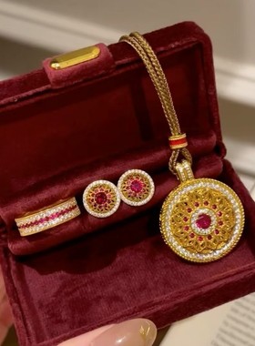 纯银s925国风玫瑰花窗八宝罗盘